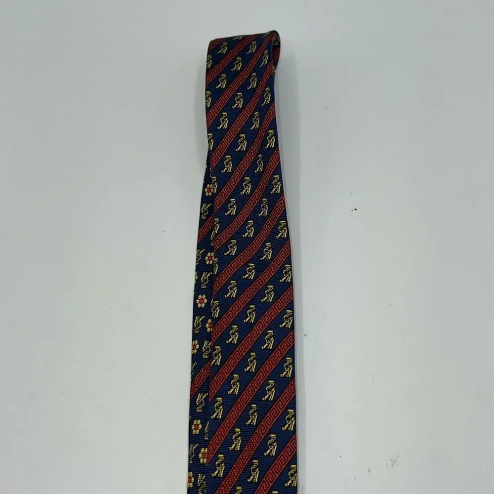 VERSACE CLASSIC V2 Navy Blue and Yellow Floral Pattern Silk Necktie